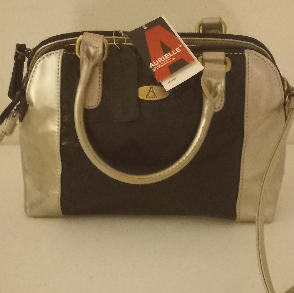 Aurielle Genuine Leather Crossbody purse Black and GoldSize Medium 11 x 8